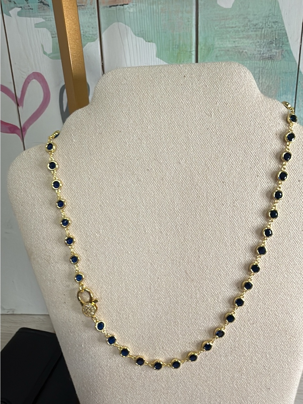 Lumi Bezel gold tone 20 inch necklace Blue 
new